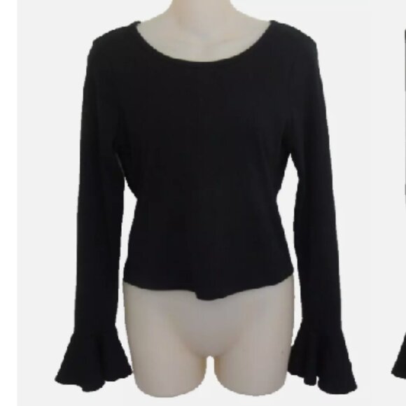 Maeve Anthropologie Black Cotton Scoop Neck Ruffle Sleeve Top Small - Picture 1 of 3